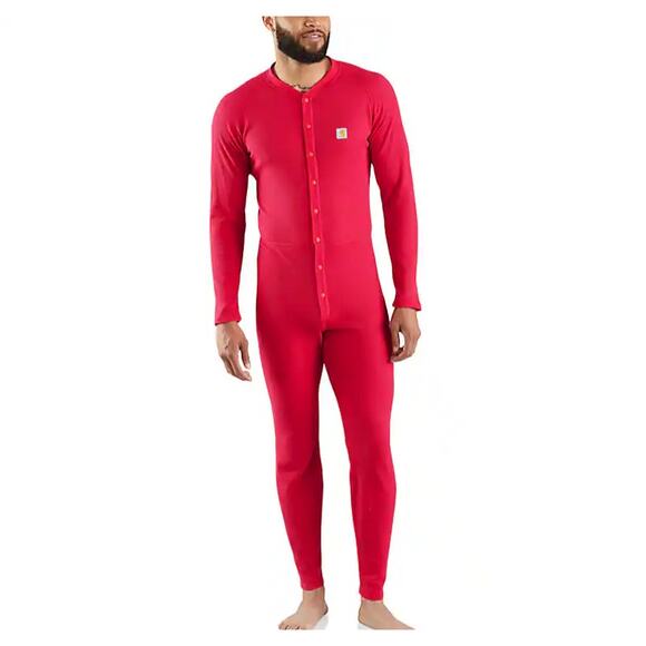 Carhartt Men’s Red Cotton Base Layer Union Suit One Piece Thermal Medium - Picture 1 of 10